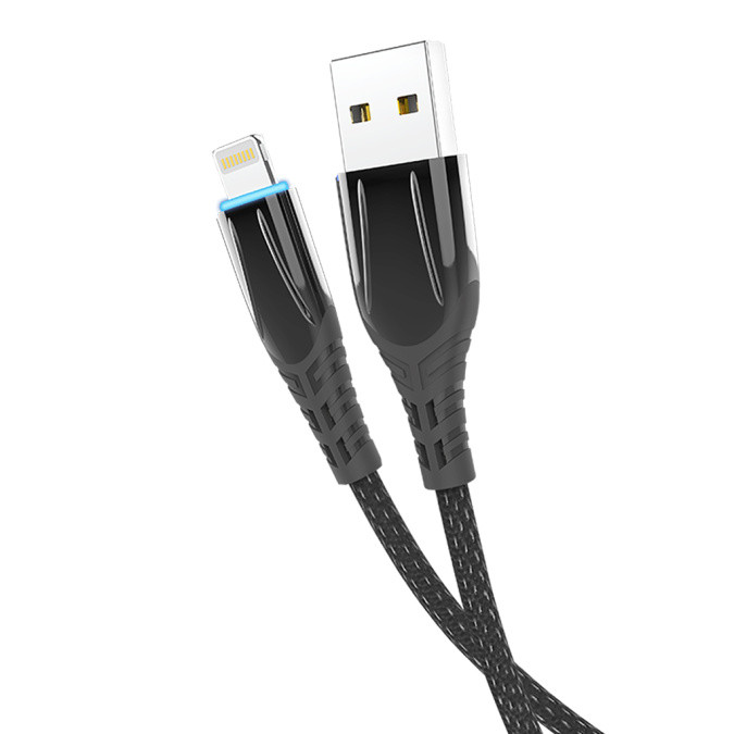 Olmio HD Кабель SmartLED, USB 2.0 - lightning, 1,2м, 2.1A, черный - фото 1 - id-p115985874