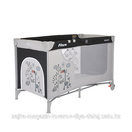 PITUSO Манеж FLORECITA BLACK/ЧЕРНЫЙ одноуровневый,  2 кольца, лаз на молнии, 125X65X78 см