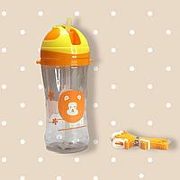 Детская бутылочка с трубочкой 500 мл оранжевая