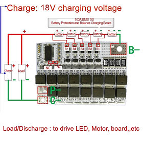 Плата ограничения заряда/разряда BMS 5S/ 100A для LiFePO4, LFE батарей
