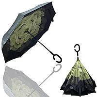 Зонт наоборот перевертыш механический 80 см зеленый цветок