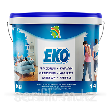 КРАСКА EKO ДЛЯ СТЕН И ПОТОЛКОВ МОЮЩАЯСЯ АКРИЛОВАЯ 1,3КГ, фото 1