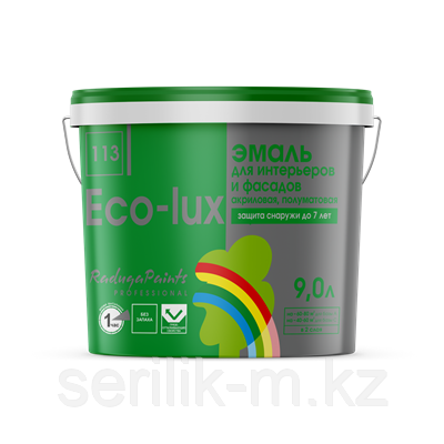 ЭМАЛЬ ECO-LUX БАЗА С ДЛЯ ИНТЕРЬЕРА И ФАСАДА РАДУГА-113 АКРИЛОВАЯ 9Л