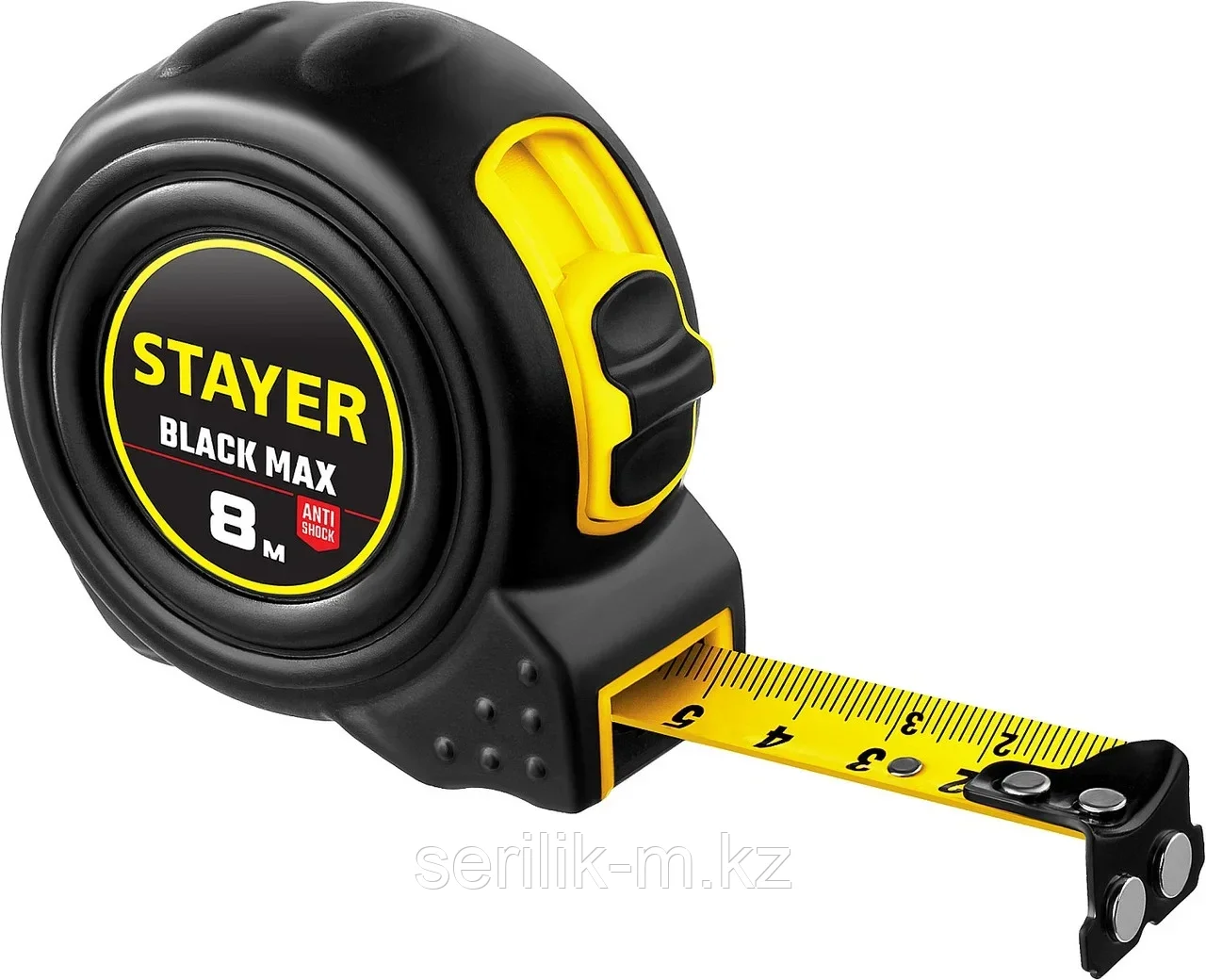 РУЛЕТКА STAYER BLACKMAX 8М/25ММ 2ФИКСАТОРА РЕЗИН.КОРПУС