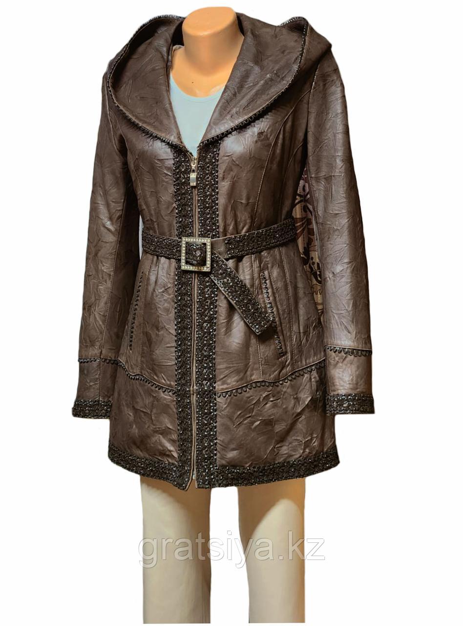 Стильная Женская Кожаная Куртка Удлиненная с Капюшоном - фото 1 - id-p103888809