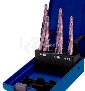 Набор ступенчатых сверл cо спиралью (4 зубца) с покрытием TiTAN-TEC, Karnasch, арт. 21.3075