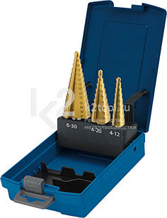 Набор ступенчатых сверл с прямой кромкой (2 зубца) с покрытием TiN-GOLD, Karnasch, арт. 21.3092