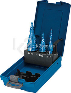 Набор ступенчатых сверл со спиралью с покрытием BLUE-DUR (2 зубца), Karnasch, арт. 20.1466