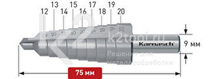 Ступенчатое сверло Ø12-20 мм, HSS-XE, Karnasch, арт. 21.3012