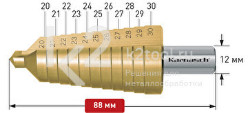 Ступенчатое сверло Ø 20-30 мм, HSS-XE с покрытием TiN-GOLD, Karnasch, арт. 21.3010 - фото 1 - id-p116005668