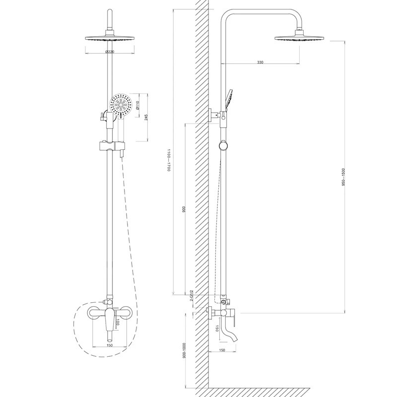 Душевая система со смесителем для ванны VODA RAFT VST3300-4, хром - фото 2 - id-p116011767