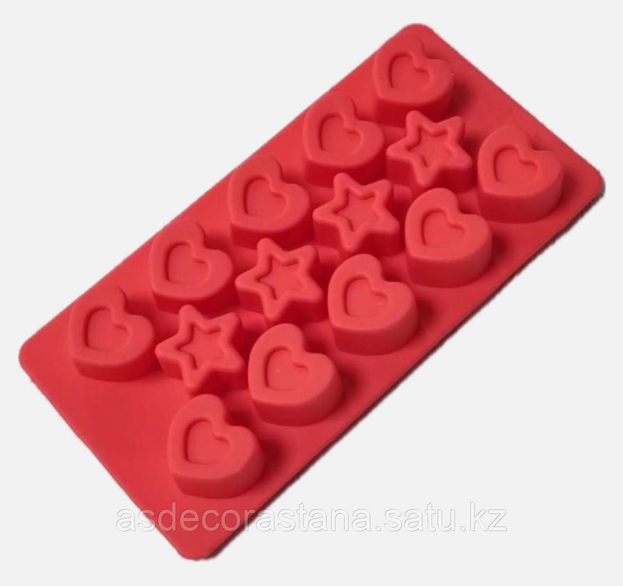 Форма силиконовая для шоколада "Звезды и сердца" 14 ячеек