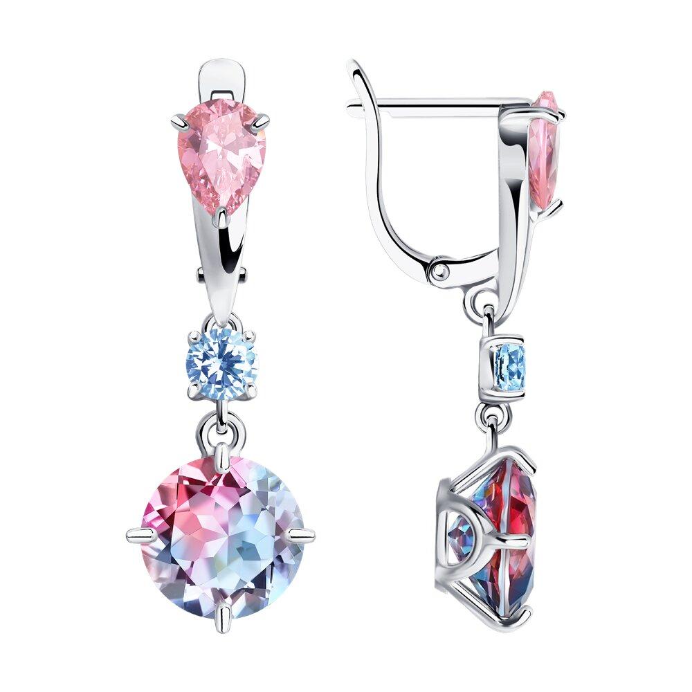 Серьги из серебра с ситаллами и фианитами SOKOLOV 92021978 серебро с родием, с английским замком, фото 1