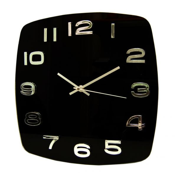 Часы d=31,5см, квадратные, черные, без лого, стекляные Tig - фото 1 - id-p116019447