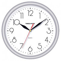 Часы d=245мм, круглые, белые, серебристый корпус, пластиковое стекло Часпром