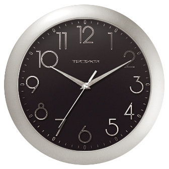 Часы d=290мм, круглые, черные, серебристый корпус, минеральное стекло Часпром - фото 1 - id-p116019463