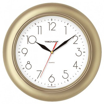 Часы d=300мм, круглые, золот. пластиковый корпус, пласт. стекло Часпром - фото 1 - id-p116019465