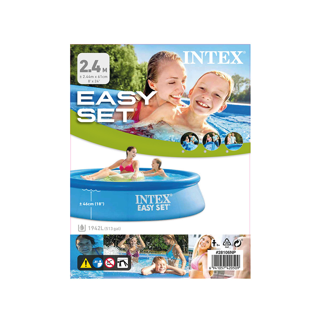 Бассейн надувной INTEX Easy Set 28106NP (244x244x61 см) синий - фото 3 - id-p116019614
