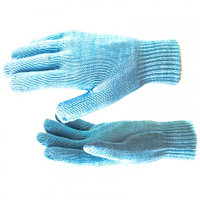 Перчатки трикотажные, акрил, двойные, цвет: голубой, двойная манжета, Россия. СИБРТЕХ
