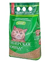 Наполнитель Сибирская кошка древеный супервпитывающий для котят, Лесной, 5л