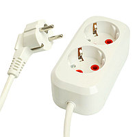 Удлинитель двухместный с/з STEKKER HM06-21-02 3x1мм2, 2м, серия Home (У10-001), белый