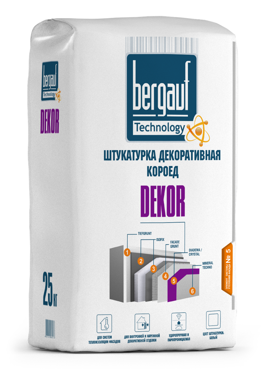 DEKOR, Штукатурка декоративная "короед", Белый, 25 кг, Bergauf - фото 1 - id-p77545041