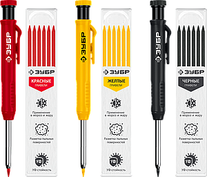 Набор: 3 АСК автоматических строительных карандаша (чёрный, красный, желтый) + 18 грифелей, ᴓ 2.8 мм,