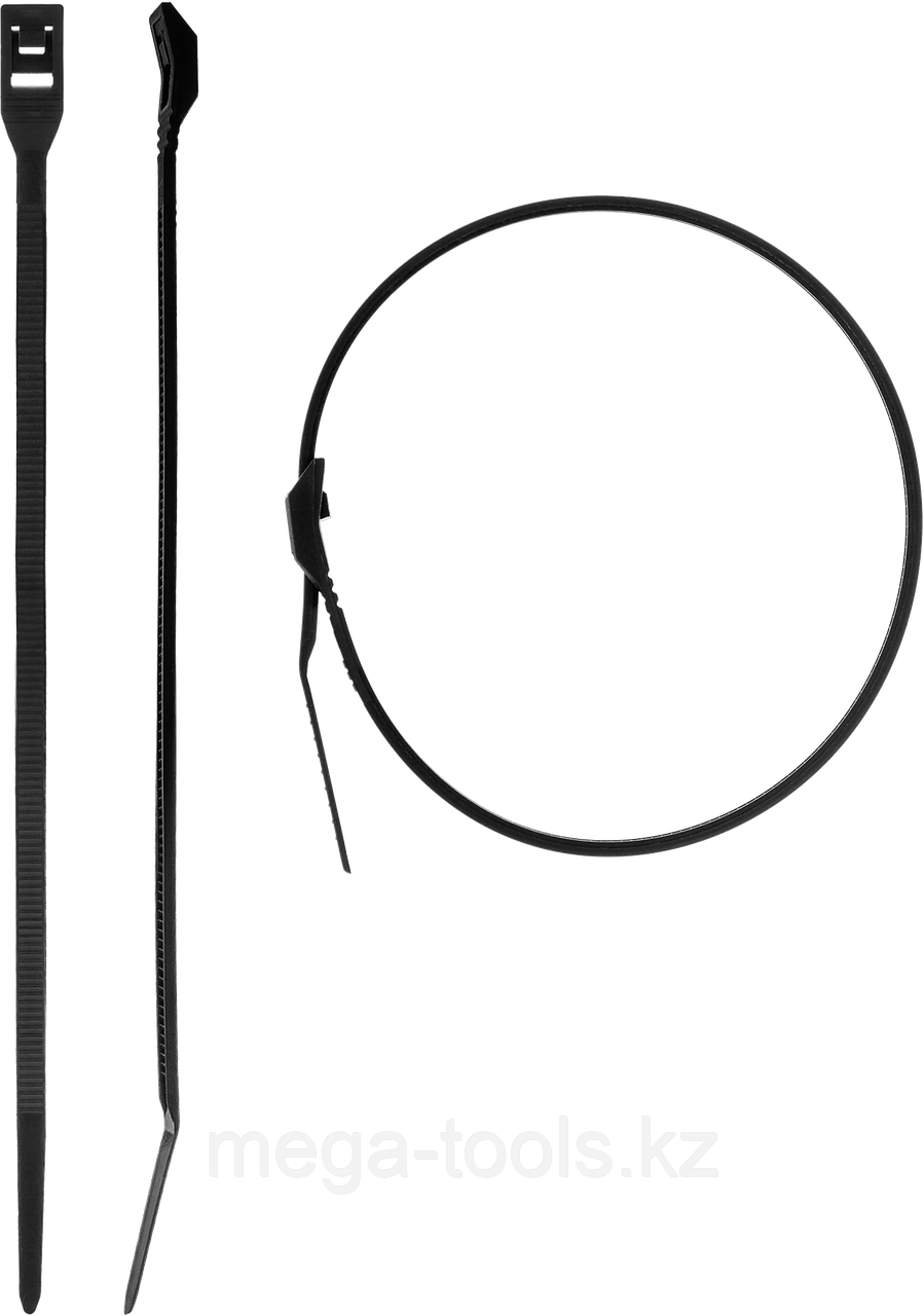 Кабельные стяжки черные КОБРА, с плоским замком, нейлоновые, пакет 30935-   серия «ПРОФЕССИОНАЛ»
