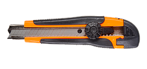 Нож с выдвижным лезвием 18 мм, двухкомпонентный корпус, металлическая направляющая, винтовой фиксатор, Вихрь