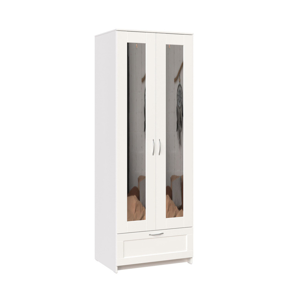 Шкаф СИРИУС комбинированный 2 двери 1 ящик и 2 зеркала, 78х59х220 см, белый