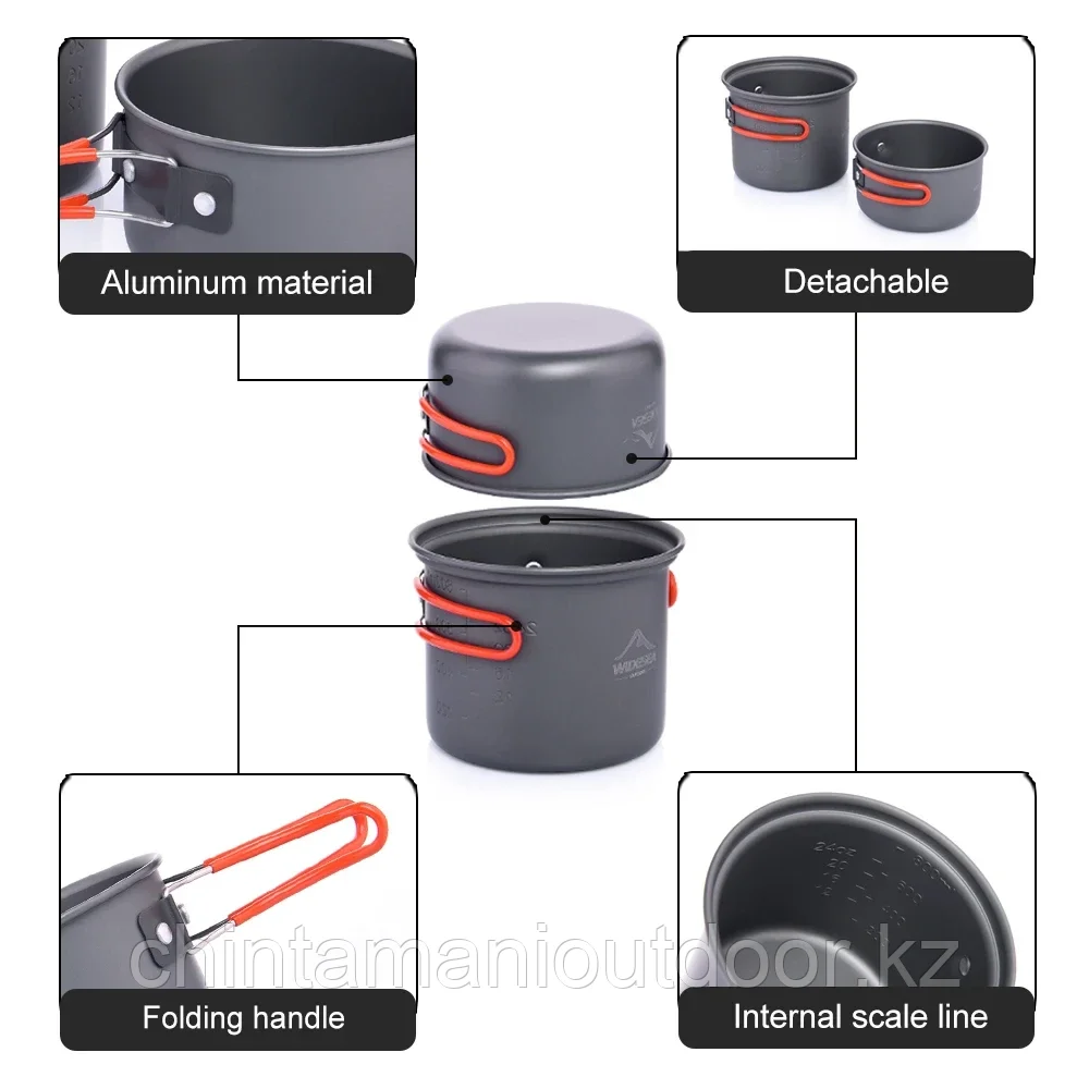 Кастрюля походная Widesea 800 мл + крышка 200 мл легкая алюминиевая - фото 3 - id-p116064147