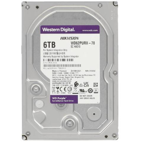 Накопитель на жестком магнитном диске WD Purple WD62PURX-64 6ТБ 3,5"(SATA-III) для видеонаблюдения Hikvision - фото 1 - id-p110164152