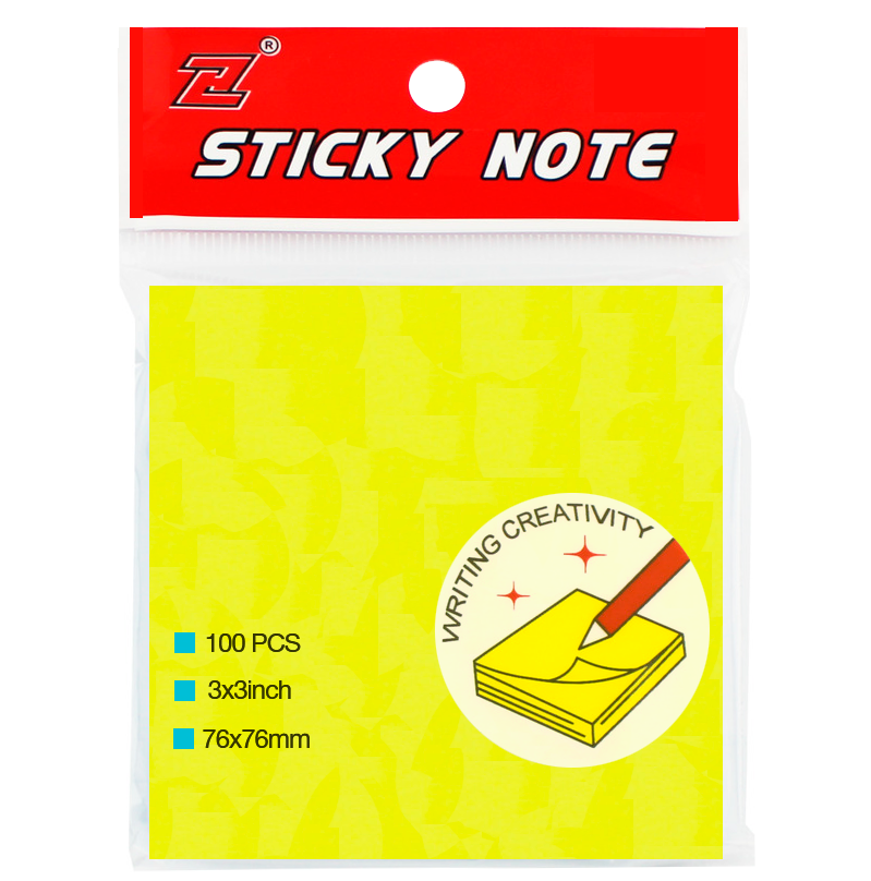 Клейкие листики "Sticky" 76 х 76 мм, неон-желтый, 100 листов - фото 1 - id-p116064279