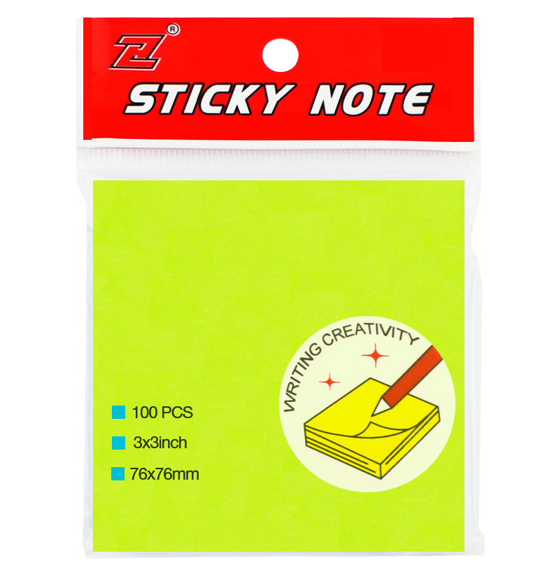 Клейкие листики "Sticky" 76 х 76 мм, неон-зеленый, 100 листов - фото 1 - id-p116064293