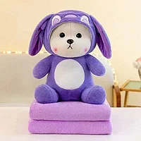 Мишка капюшон Стич фиолетовый с пледом
