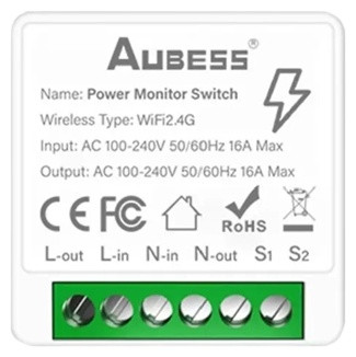 Умный мини Wi-Fi выключатель, AUBESS, Tuya, 16А, IEEE 802.11b/g/n, 2,4 ГГц