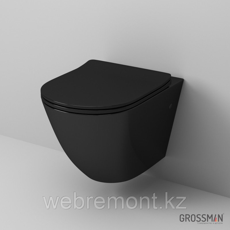 Унитаз подвесной Grossman GR-4411BS (безободковый, с тонким сиденьем) (черный) - фото 1 - id-p116078745
