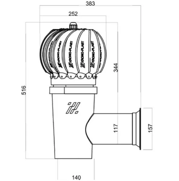 Боковой выход вентиляции ROTO SideVent Ø110 мм RAL 9005 KRONO-PLAST - фото 4 - id-p116081063