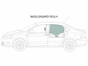Стекло боковое опускное (Сзади/ Слева/ Цвет зеленый) Skoda Rapid 20- / Volkswagen Polo 09-20