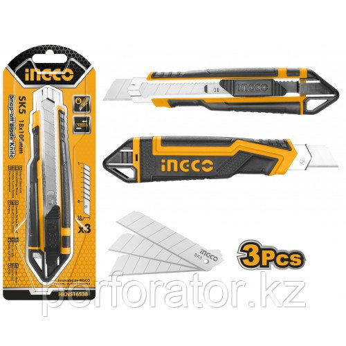 INGCO Нож строительный 18х100 мм/ в комплекте 3 лезвия SK5 - фото 1 - id-p116098842