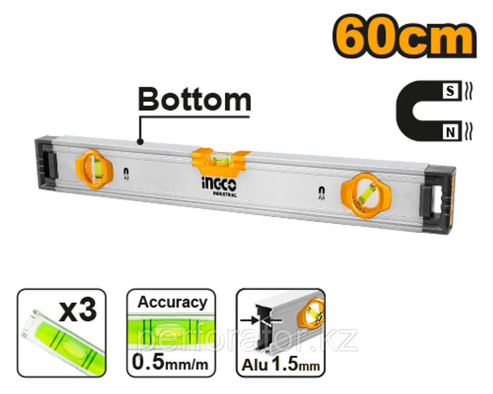 INGCO Уровень магнитный алюминиевый INDUSTRIAL 60 см