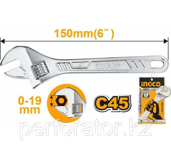 INGCO Ключ разводной 150 мм/ Регулируемый размер зева: 0-19.2 мм - фото 1 - id-p116099038