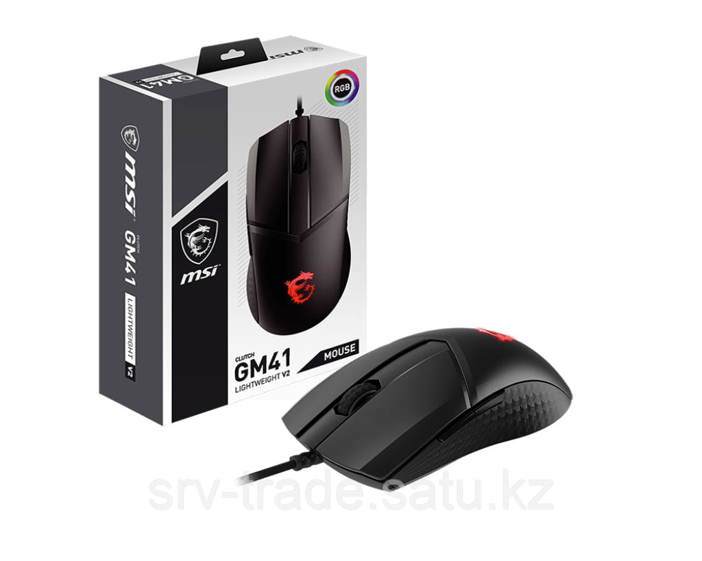 Мышь MSI Clutch GM41 LIGHTWEIGHT V2 Black GAMING Mouse RGB USB2.0 кабель 2м Вес 65г Черный - фото 2 - id-p114908224