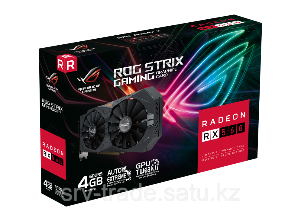 Видеокарта ASUS AMD Radeon RX 560 4GB GDDR5 128-bit HDMI DVI HDCP ROG-STRIX-RX560-4G-V2-GAMING - фото 2 - id-p114908771