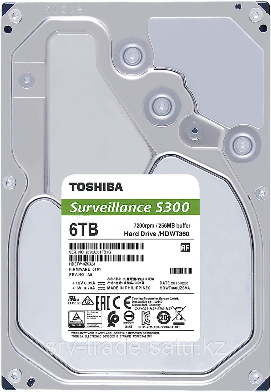 Жесткий диск для Видеонаблюдения HDD 6Tb TOSHIBA S300 Surveillance 5400rpm SATA3 3,5" HDWT860UZSVA - фото 6 - id-p114907565