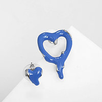Серьги эмаль «Таяние» сердечки, цвет синий в серебре