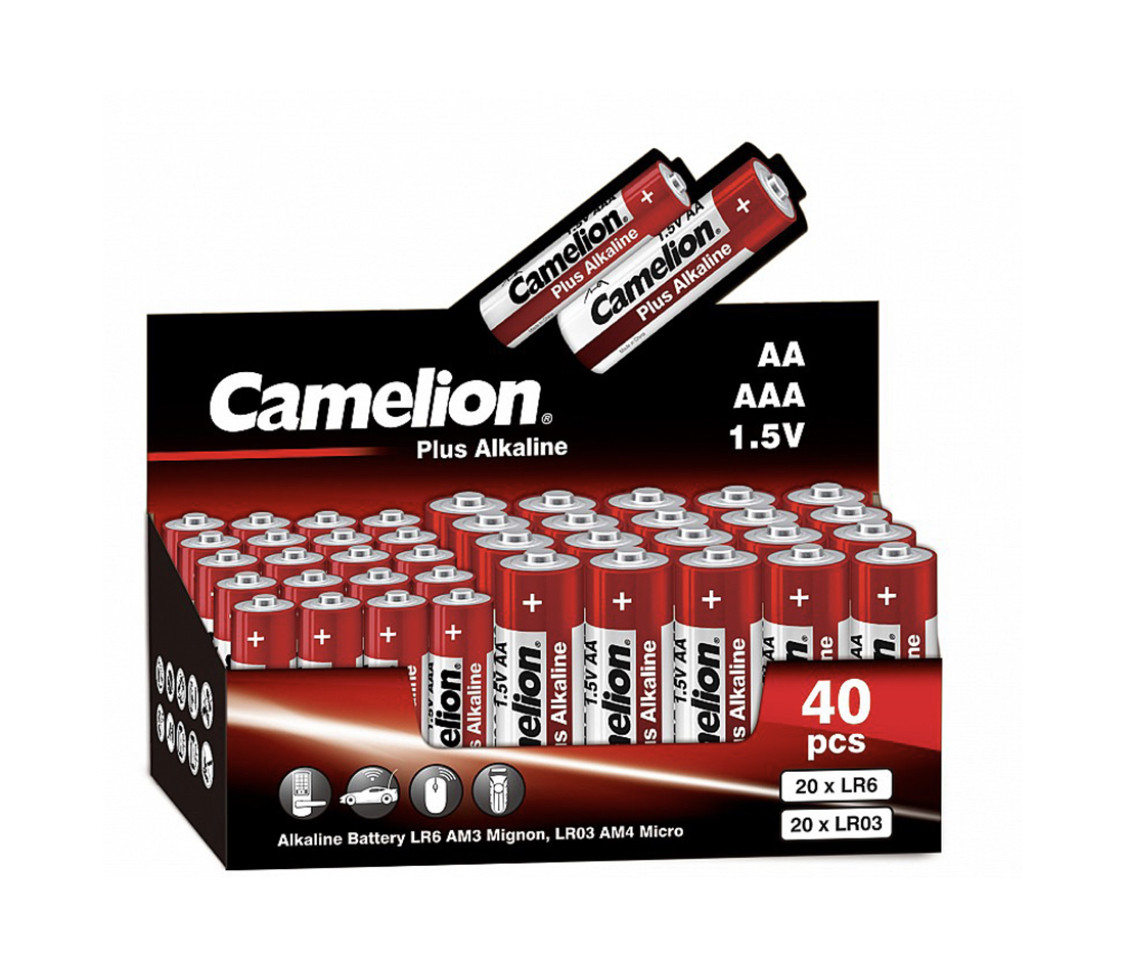 Батарейка CAMELION Plus Alkaline 20LR6+20LR03-SP4-CB 40 шт. в упак.