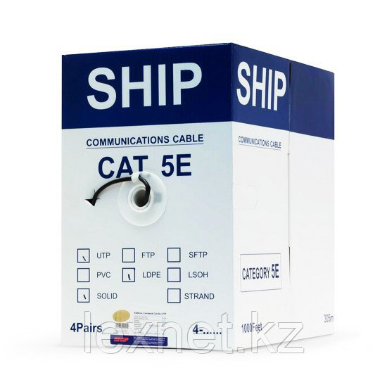 Кабель сетевой, SHIP, D106-VS, Cat.5e, UTP, 30В, 4x2x1/0.455мм, PE, 305 м/б (Влагостойкий, Для наружных работ)