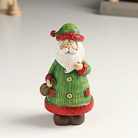Сувенир полистоун "Дед Мороз в зелёной шубе и колпаке, с мешком" 5х6х13 см