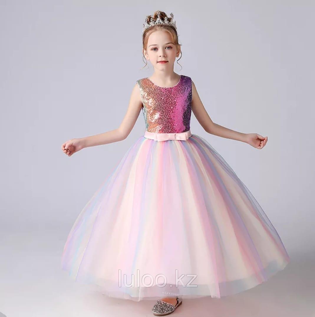 Нарядное детское платье с пайетками, розовое. От 8 до 12 лет.